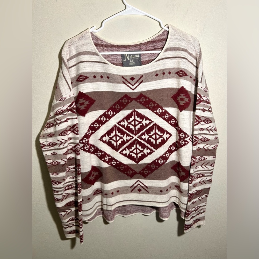 Natural Reflections South Western Print Sweater Womens Size Large Long Sleeve